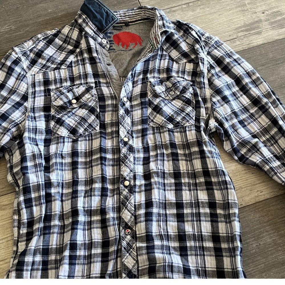 Buffalo David Bitton Denim Plaid Button Down Shirt XL Mens Western‎
